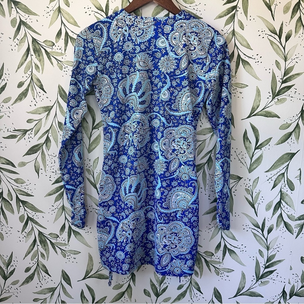 Coolibar Hokulani Ruche Swim Shirt Blue print. XXS. UPF 50+ - Picture 4 of 11